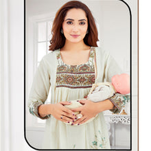 Load image into Gallery viewer, Cream Full Sleeves Nursing Maternity Cotton Dress
