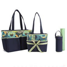 Load image into Gallery viewer, Grey &amp; Blue 4Piece Tote Diaper Bag
