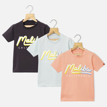 Load image into Gallery viewer, Typographic Printed Half Sleeves T-Shirt- Blue, Black &amp; Peach
