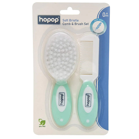 Soft Bristle Comb & Brush Set For Babies-Grey, Blue & Pink