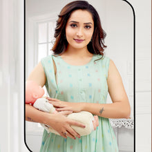 Load image into Gallery viewer, Yellow &amp; Pista Geometric Printed Half Sleeves Nursing Maternity Cotton Dress

