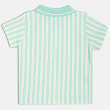 Load image into Gallery viewer, Blue Striped Polo Collar Cotton T-shirt
