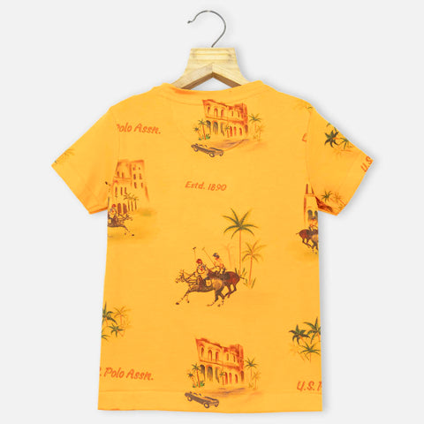 Yellow Regular Fit Printed T-Shirt