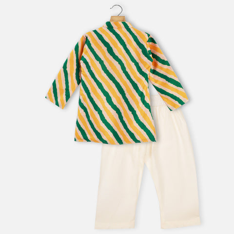 Green Lehriya Full Sleeves Kurta With Beige Pajama