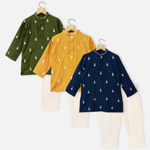 Load image into Gallery viewer, Embroidered Kurta With Pajama- Yellow, Green &amp; Blue
