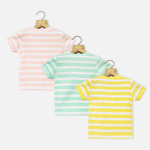 Load image into Gallery viewer, Striped Half Sleeves T-Shirt- Pink, Yellow &amp; Mint
