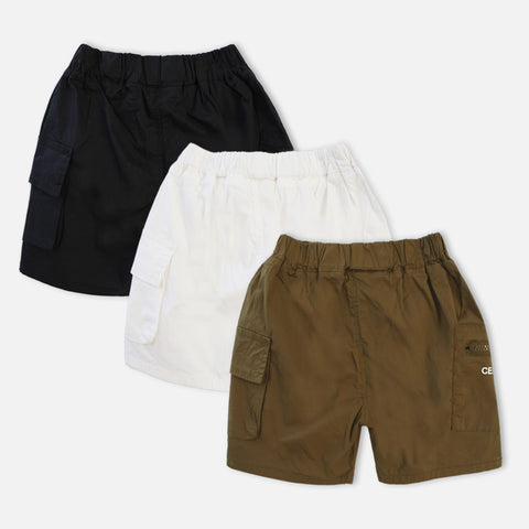 Elasticated Waist Cargo Shorts- Brown, Black & White