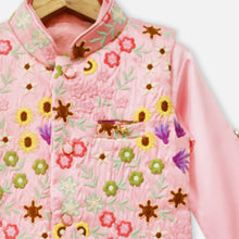 Load image into Gallery viewer, Pink Kurta With Floral Embroidered Nehru Jacket, Dhoti &amp; Pajama
