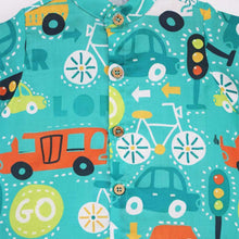 Load image into Gallery viewer, Green Car Theme Half Sleeves Shirt With Shorts Co-Ord Set
