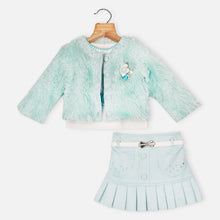 Load image into Gallery viewer, Pastel Blue Fringed Shrug With Top &amp; Skirt
