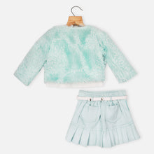Load image into Gallery viewer, Pastel Blue Fringed Shrug With Top &amp; Skirt
