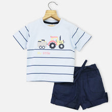 Load image into Gallery viewer, Striped Printed T-Shirt With Corduroy Shorts
