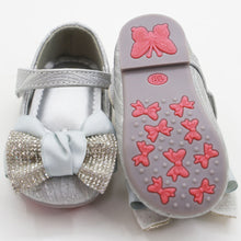 Load image into Gallery viewer, Silver &amp; Black Bow Embellished Velcro Closure Ballerina
