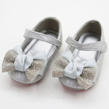 Load image into Gallery viewer, Silver &amp; Black Bow Embellished Velcro Closure Ballerina
