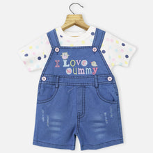 Load image into Gallery viewer, Blue Denim Embroidered Dungaree With Printed Striped T-Shirt
