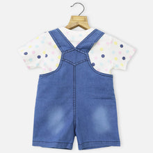 Load image into Gallery viewer, Blue Denim Embroidered Dungaree With Printed Striped T-Shirt
