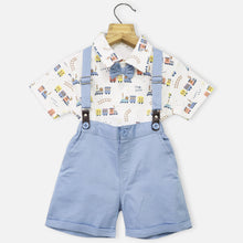 Load image into Gallery viewer, White Vehicle Printed T-Shirt &amp; Shorts With Suspender Set
