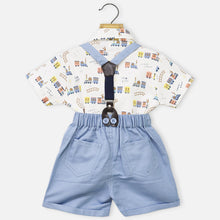 Load image into Gallery viewer, White Vehicle Printed T-Shirt &amp; Shorts With Suspender Set
