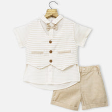 Load image into Gallery viewer, Beige Shirt, Striped Waistcoat &amp; Shorts
