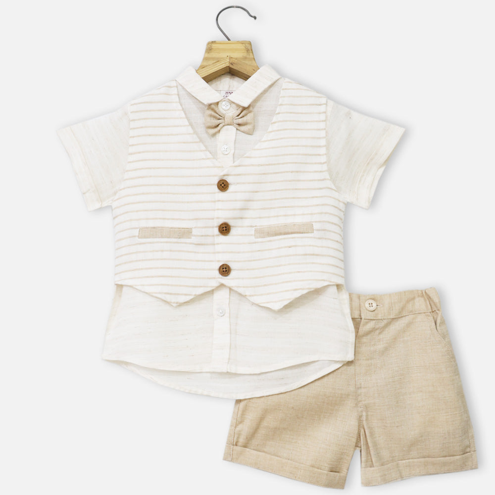 Beige Shirt, Striped Waistcoat & Shorts