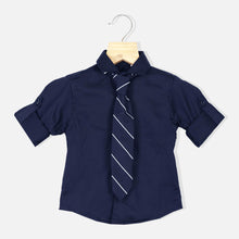 Load image into Gallery viewer, Shirt With Striped Tie- Black, Blue &amp; White

