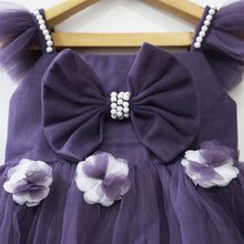 Load image into Gallery viewer, Purple &amp; Teal Bow Embellished Party Dress With Booties &amp; Headband
