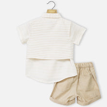 Load image into Gallery viewer, Beige Shirt, Striped Waistcoat &amp; Shorts
