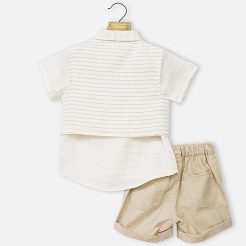 Beige Shirt, Striped Waistcoat & Shorts