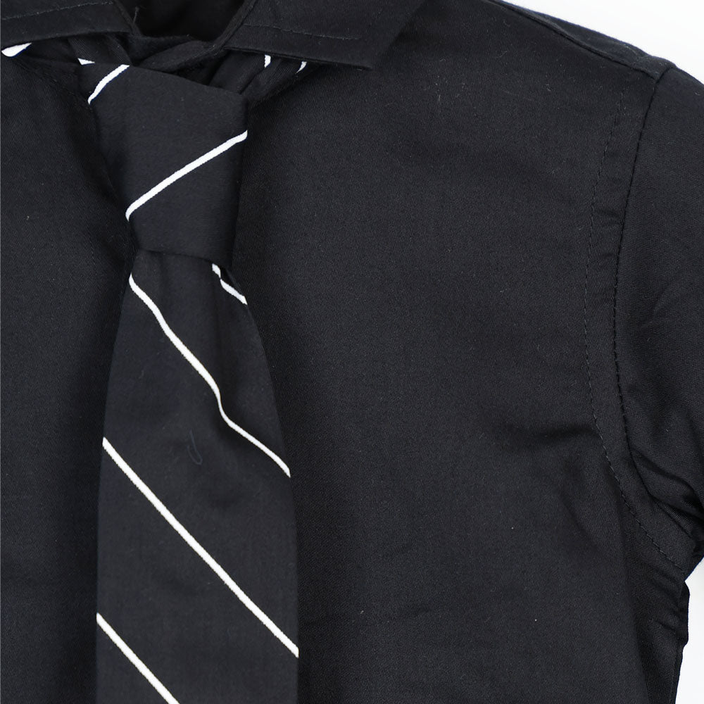 Shirt With Striped Tie- Black, Blue & White