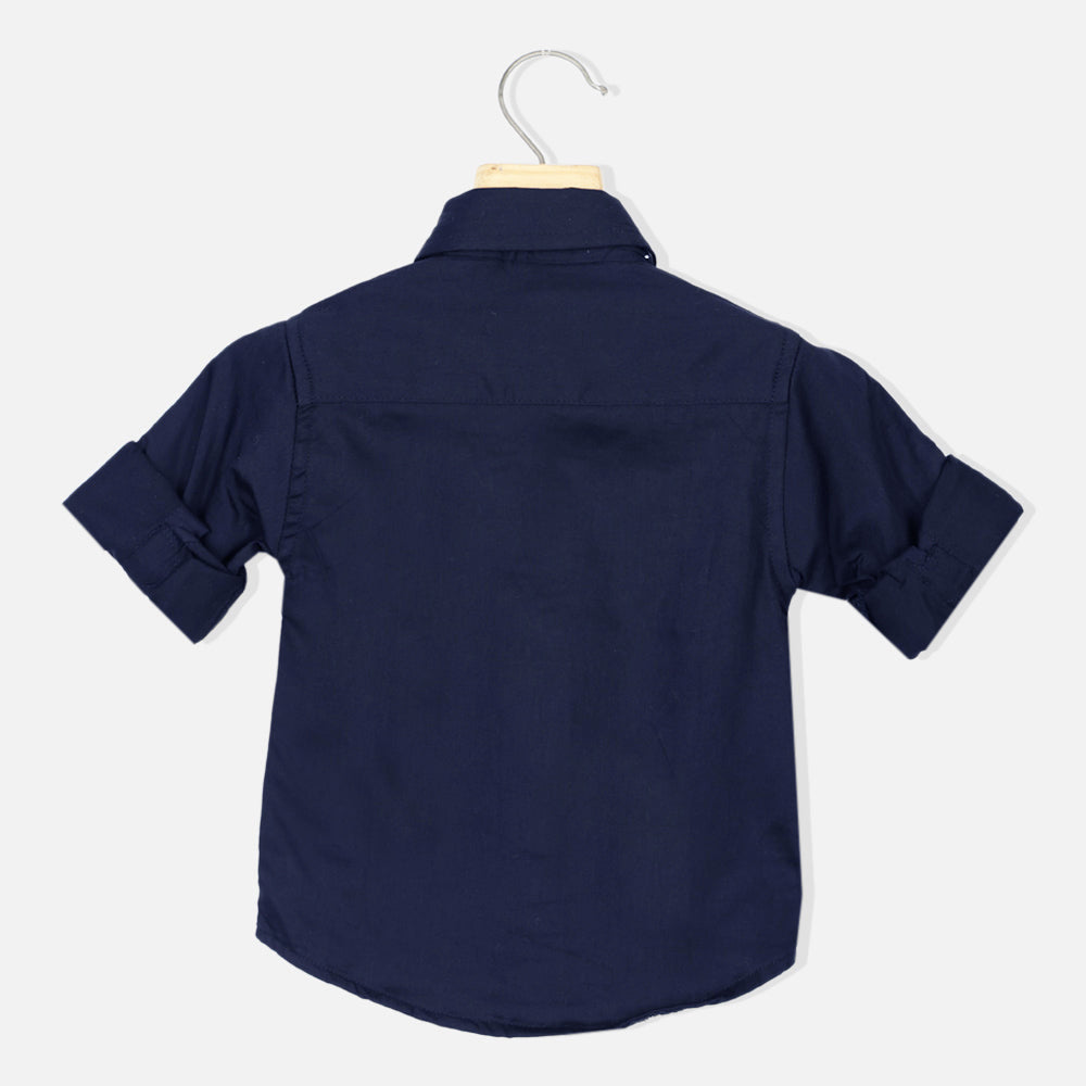 Shirt With Striped Tie- Black, Blue & White