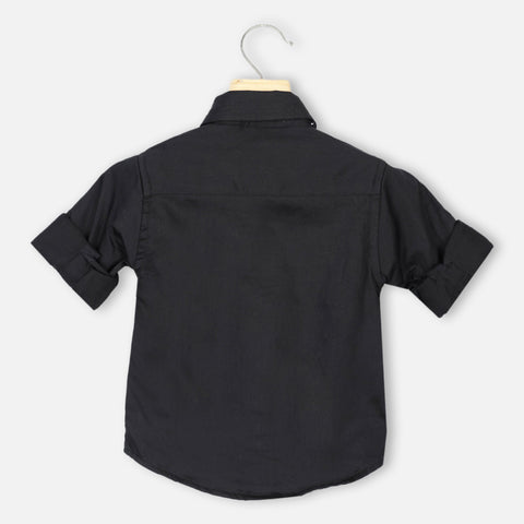 Plain Black Casual Full Sleeves Shirt