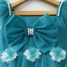 Load image into Gallery viewer, Purple &amp; Teal Bow Embellished Party Dress With Booties &amp; Headband
