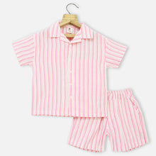 Load image into Gallery viewer, Pink Striped Shirt With Shorts Co-Ord Set
