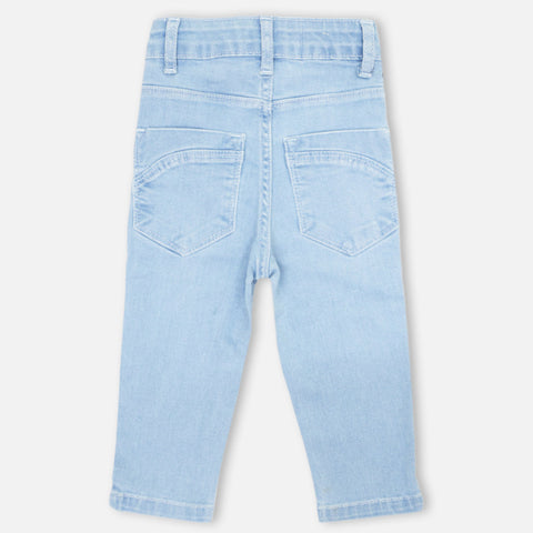 Blue Embellished Raw Jeans