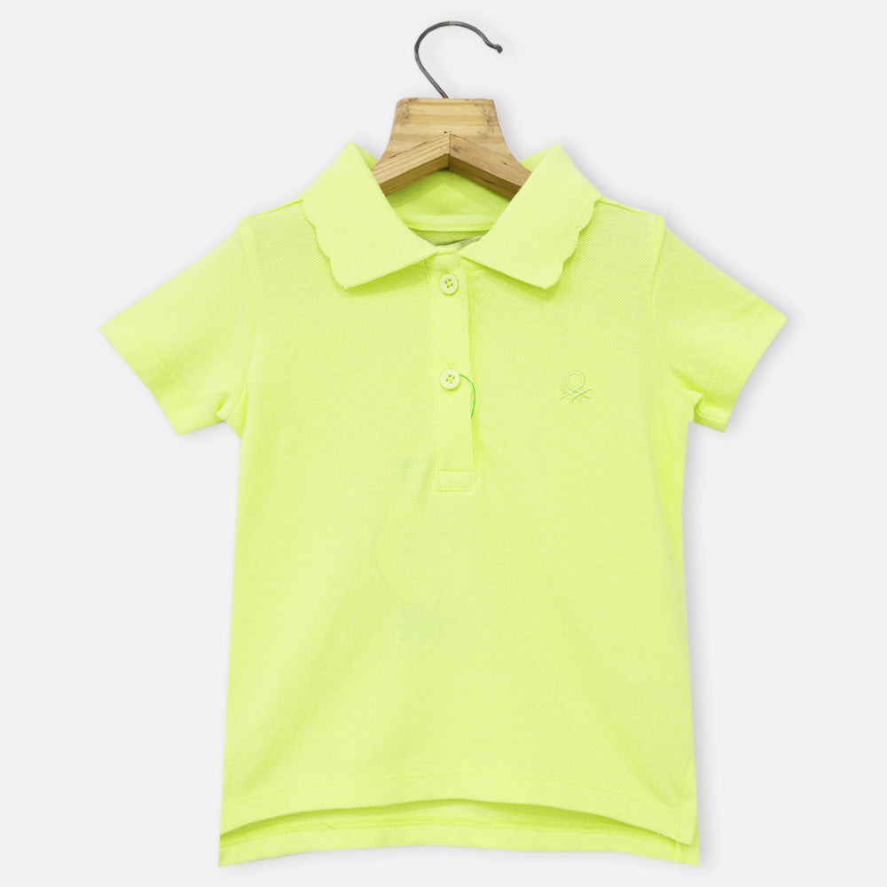 Neon Green Regular Polo Neck Solid T-Shirt