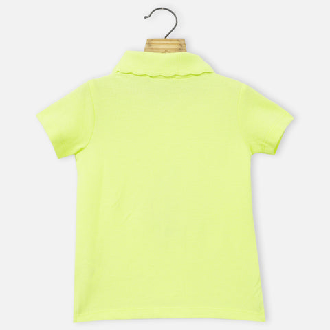 Neon Green Regular Polo Neck Solid T-Shirt