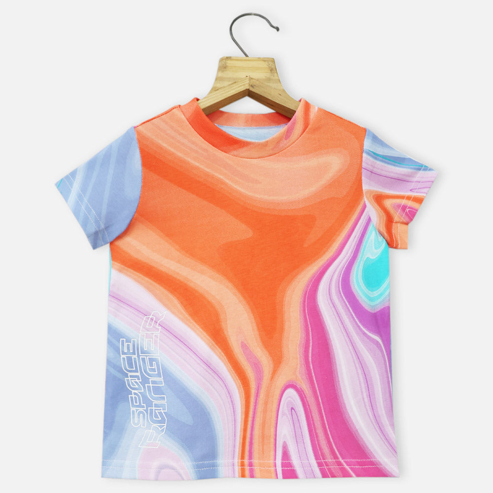 Colorful Regular Round Neck Abstract Printed T-Shirt