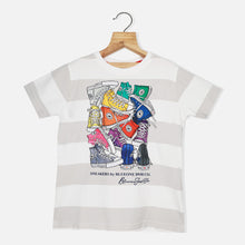 Load image into Gallery viewer, White Striped With Sneakers Printed Half Sleeves T-Shirt
