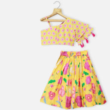 Load image into Gallery viewer, Yellow &amp; Lavender Embroidered Choli With Floral Lehenga &amp; Dupatta
