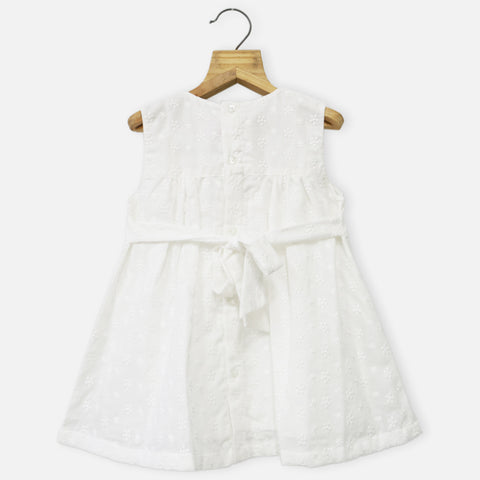 White Pleated Sleeveless Cotton Dress With Bloomer