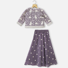 Load image into Gallery viewer, Purple Embroidered Shrug With Crop Top &amp; Flared Palazzo
