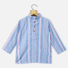 Load image into Gallery viewer, Blue Striped Full Sleeves Kurta With White Pajama
