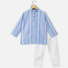 Load image into Gallery viewer, Blue Striped Full Sleeves Kurta With White Pajama
