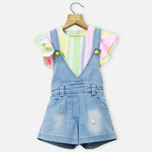 Load image into Gallery viewer, White Striped Top With Denim Dungaree
