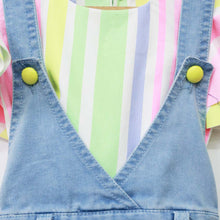 Load image into Gallery viewer, White Striped Top With Denim Dungaree
