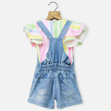 Load image into Gallery viewer, White Striped Top With Denim Dungaree
