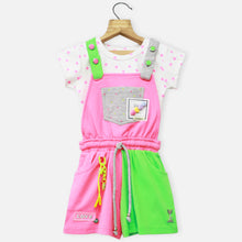 Load image into Gallery viewer, Colorblock Dungaree With White Polka Dots Top
