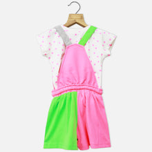 Load image into Gallery viewer, Colorblock Dungaree With White Polka Dots Top
