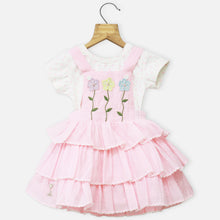 Load image into Gallery viewer, Pink &amp; Yellow Dungaree Dress With White Polka Dots Dress
