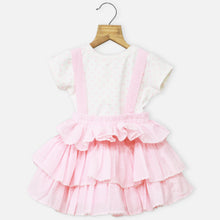 Load image into Gallery viewer, Pink &amp; Yellow Dungaree Dress With White Polka Dots Dress
